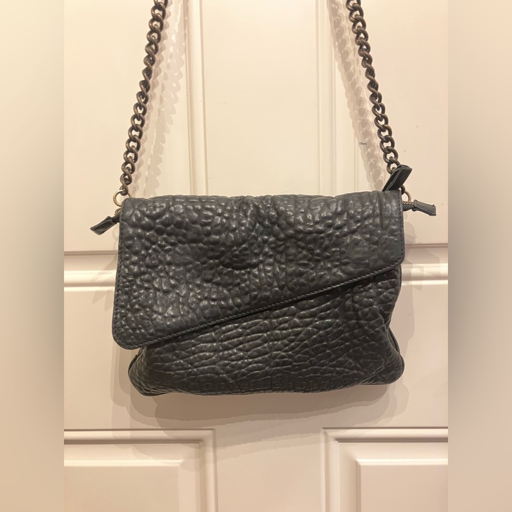 Genuine leather black cross body bag
